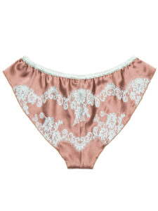 YASMIN Loose Mini Panty in mocha with mint lace, back view